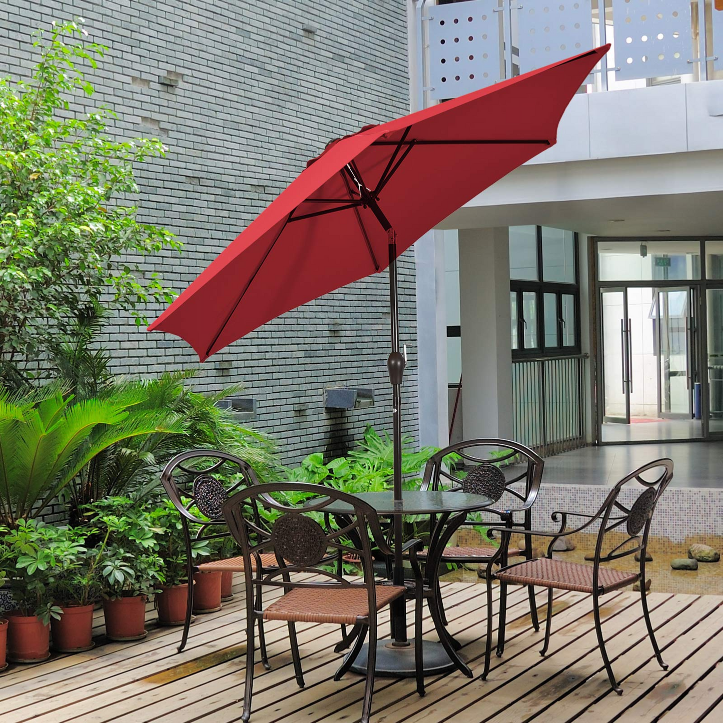 Tangkula 9FT Patio Umbrella, Outdoor Market Table Umbrella with Push Button Tilt Adjustment, Crank & 6 Sturdy Ribs for Garden