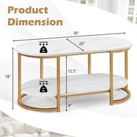 Tangkula Table basse moderne, table centrale ovale de 99 cm avec plateau en faux marbre blanc et cadre en métal doré (moderne, blanc, 99 cm)