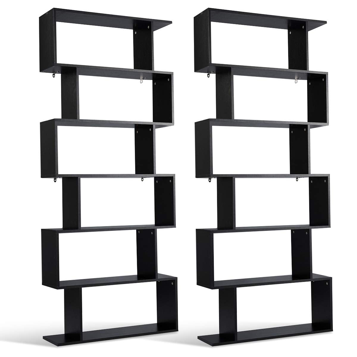 6 Shelf Bookcase, Modern S-Shaped Z-Shelf Style Bookshelf