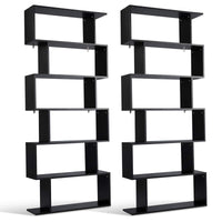 6 Shelf Bookcase, Modern S-Shaped Z-Shelf Style Bookshelf