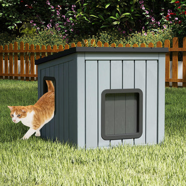 Tangkula Weatherproof Plastic Cat House with 2 PVC Doors & Sloped Roof