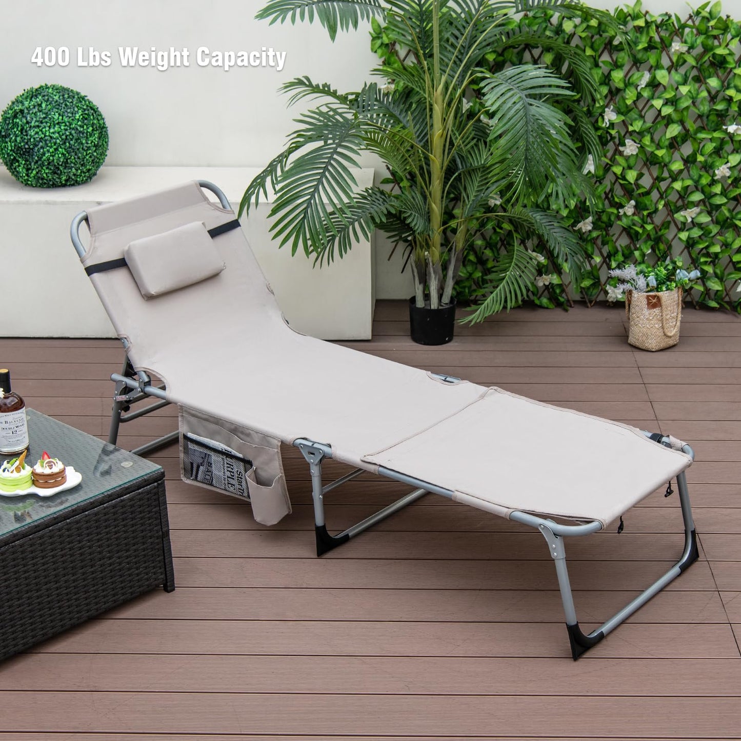 Tangkula Tanning Chair, Outdoor Folding Beach Lounge Chair with Face Hole
