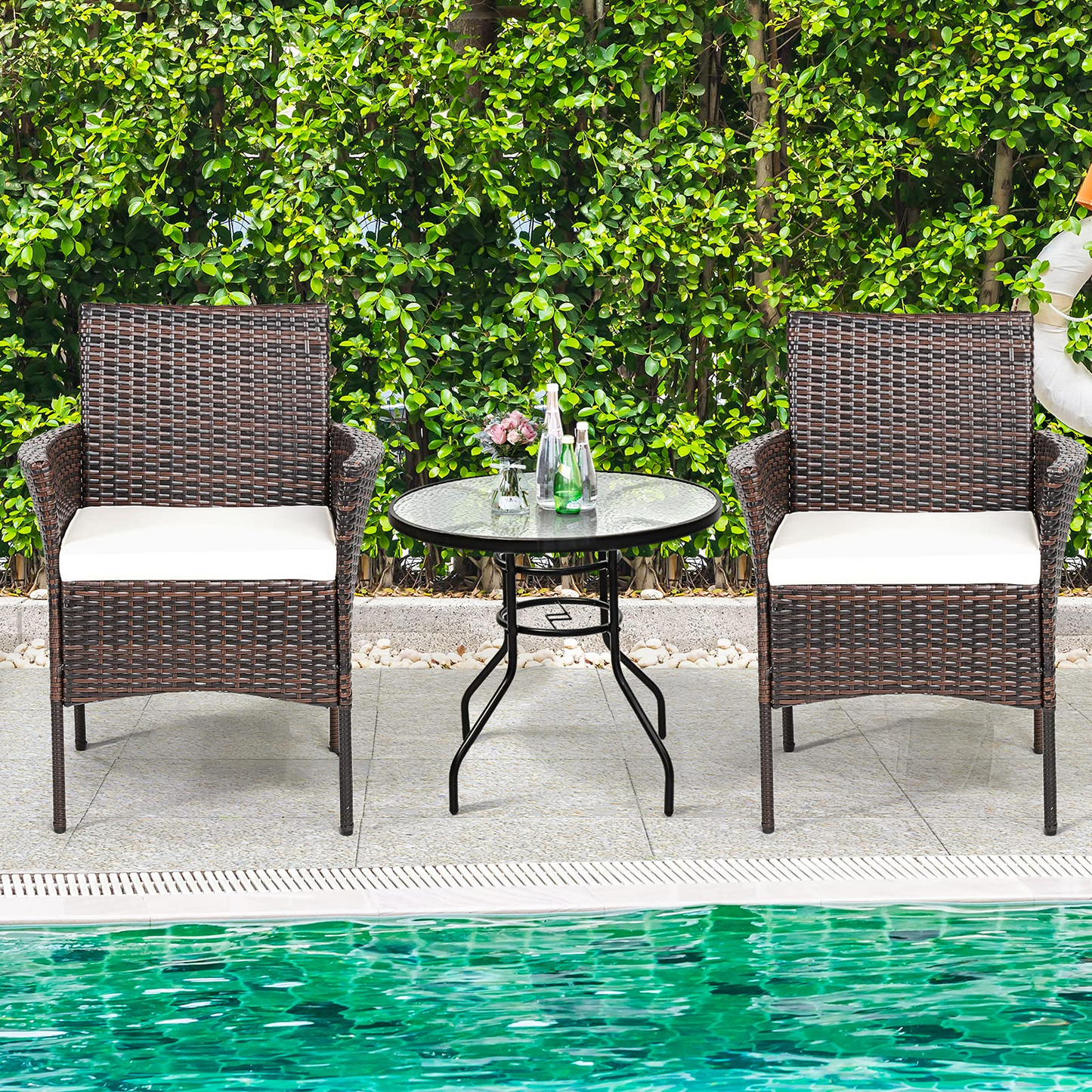 Outdoor PE Rattan Armchairs with Removable Cushions