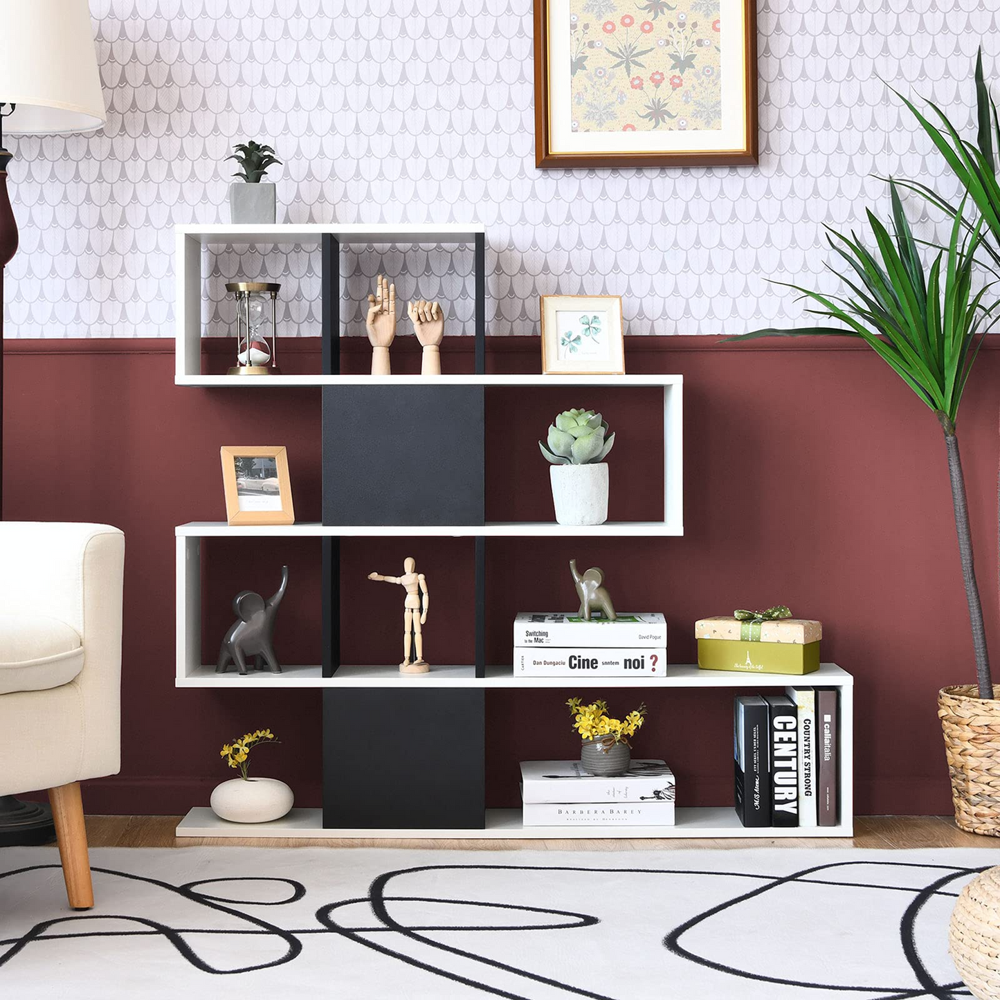 Tangkula 5-Shelf Bookshelf, Modern Ladder Corner Bookshelf, 12 Cubes Stepped Storage Bookcase
