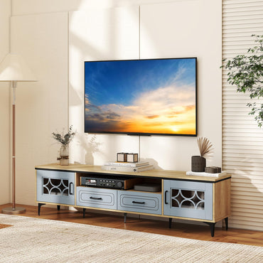 Tangkula Farmhouse TV Stand for TVs up to 80” 71” Entertainment Center with 2 Drawers