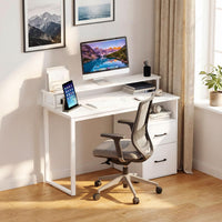 Tangkula White Desk with 2 Storage Drawers & Power Outlets