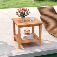Tangkula Table d'appoint carrée à 2 niveaux en bois d'acacia avec plateau à lattes et étagère de rangement