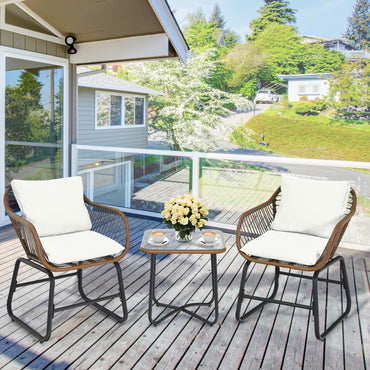 Tangkula 3 Pieces Patio Bistro Set with Comfortable Cushions & Adjustable Foot Pads