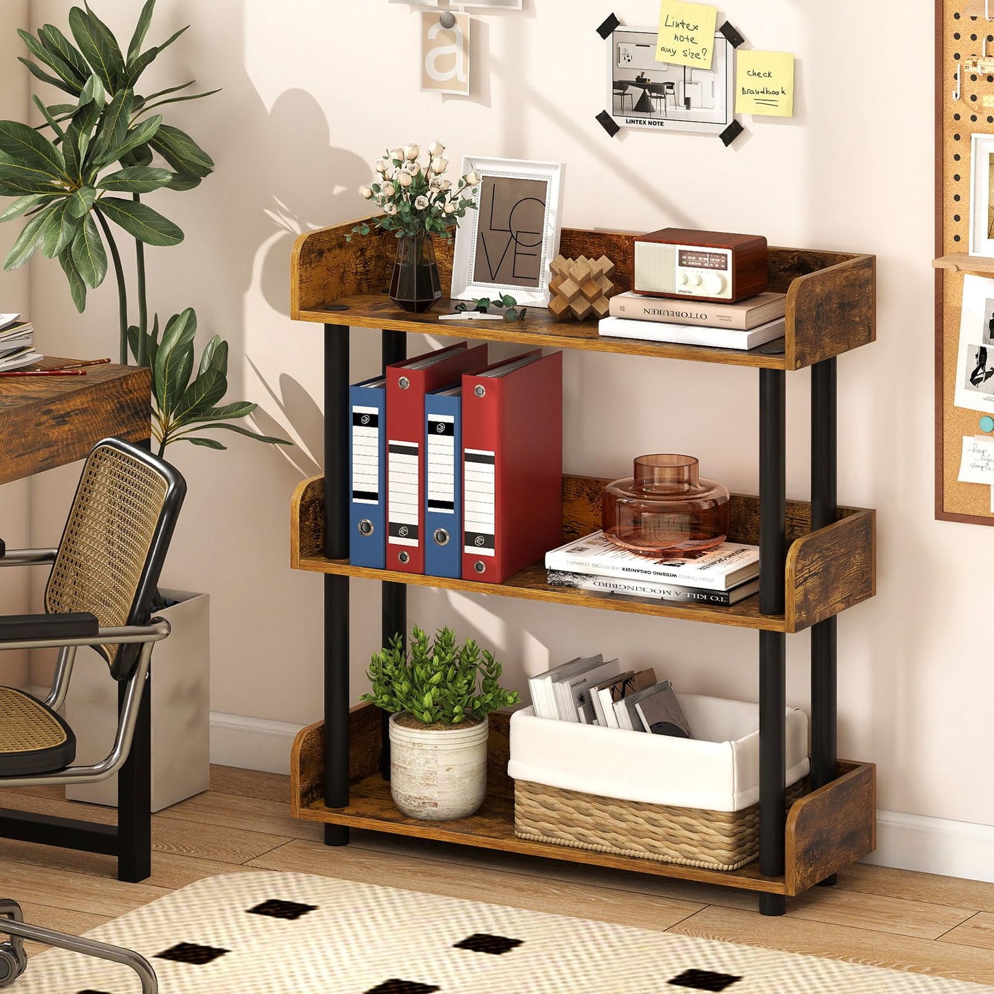 Tangkula 3-Tier Bookshelf Multipurpose Wood Standing Display Rack(1/2)
