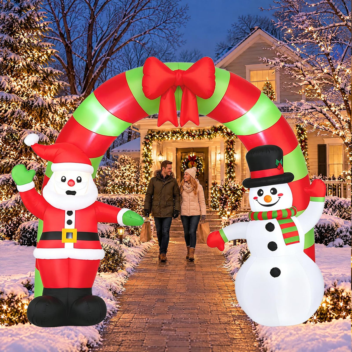 Tangkula 10 FT Christmas Inflatable Archway with Santa Claus & Snowman
