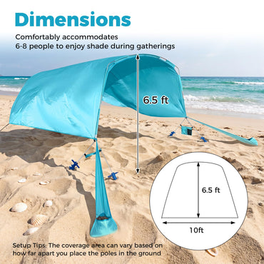 Tangkula 8 Person Wind Powered Beach Tent | 100 Sq.ft UPF50+ Lightweight Beach Sun Shelter