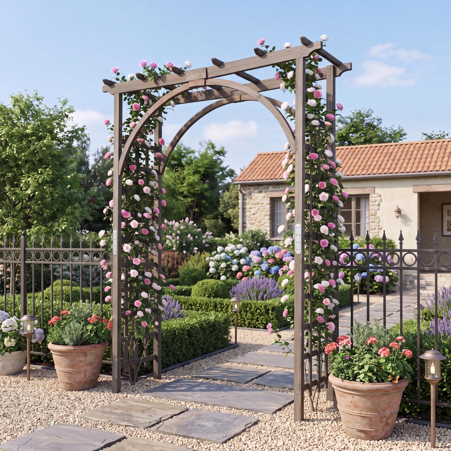 Tangkula 85" Wood Garden Arch Trellis for Backyard Lawn Patio Garden Entrance