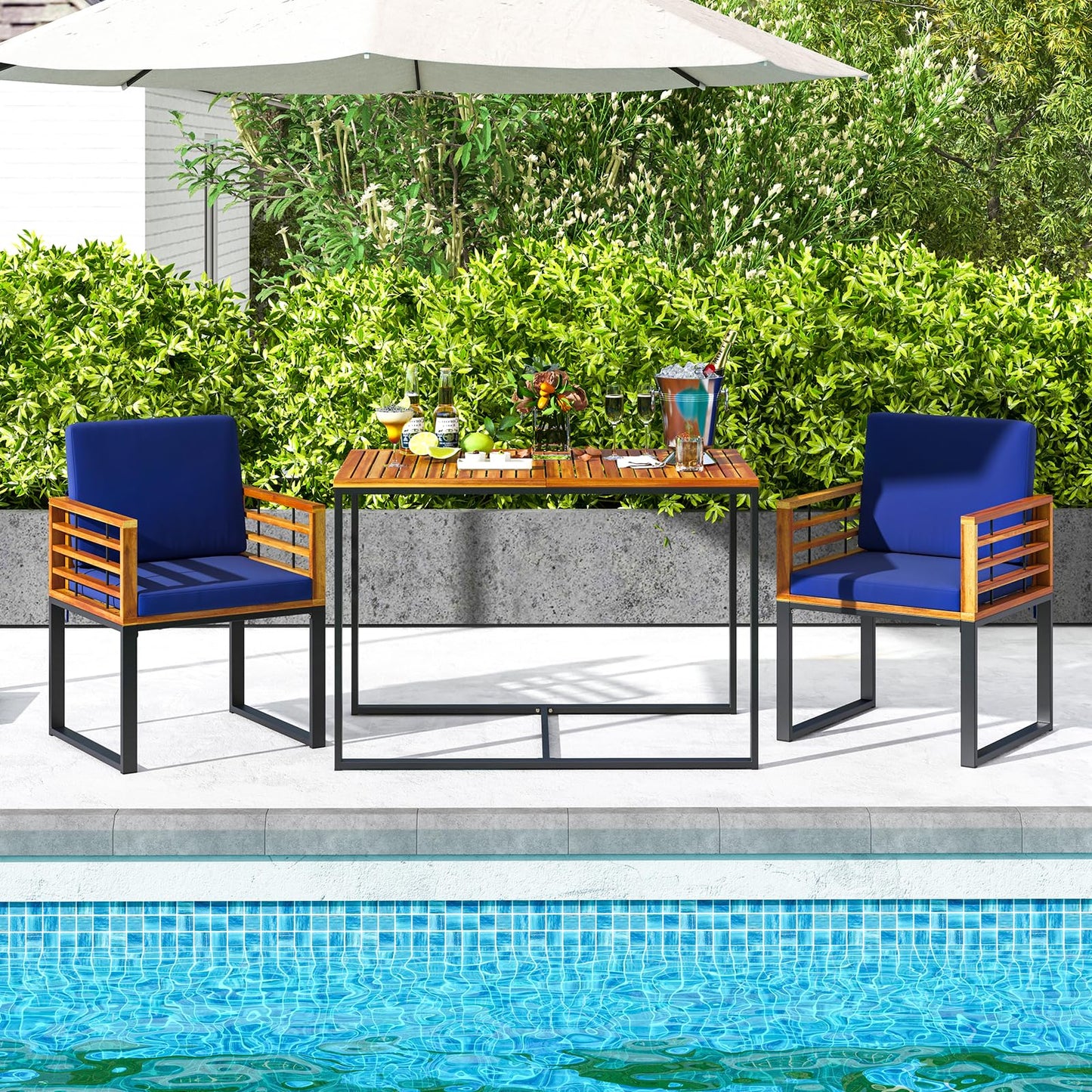 Tangkula Acacia Wood Outdoor Dining Chairs Set of 2/4