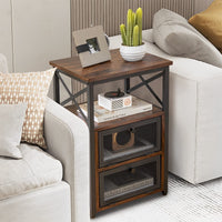 Tangkula Table d'appoint de canapé industrielle polyvalente avec étagère de rangement ouverte et 2 tiroirs basculants