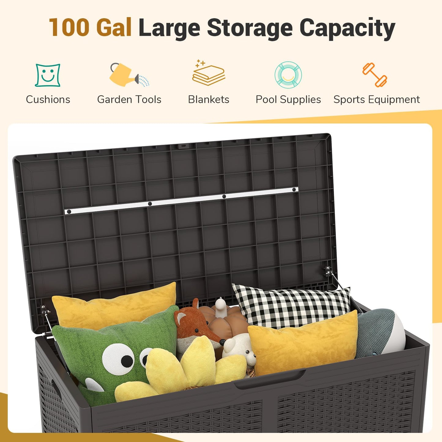 Tangkula 100 Gallon Outdoor Storage Box with 2 Smooth Wheels