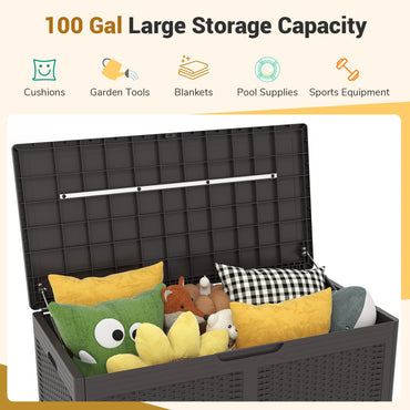 Tangkula 100 Gallon Outdoor Storage Box with 2 Smooth Wheels
