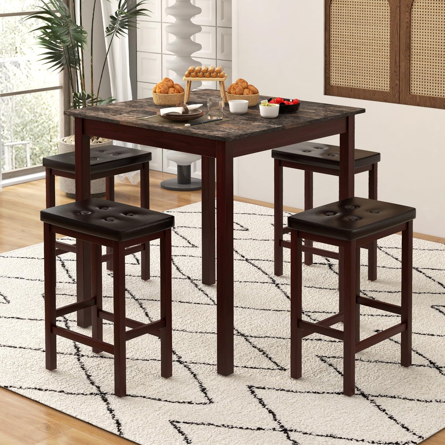 Tangkula 5-Piece Counter-Height Bar Table Set