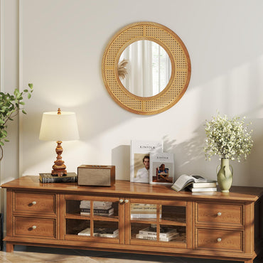 Tangkula Rattan Wall Mirror
