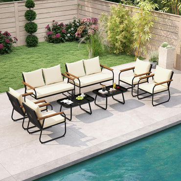 Tangkula Wicker Patio Furniture Set Outdoor Conversation Set with Tempered Glass Coffee Table