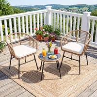 Tangkula 3 Pieces Patio Furniture Set with Tempered Glass Coffee Table and Soft Cushions