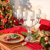 Tangkula Reindeer Candle Holder, Deer Christmas Ornament for 4 Candles, Aluminum Table Christmas Decoration for Tealight