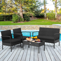 4 Piece Patio Rattan Conversation Set, Black