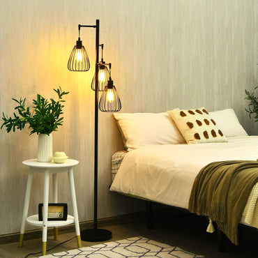 Tangkula Industrial Floor Lamp with 3 Hanging Lampshades