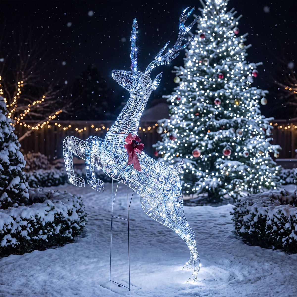 Tangkula 7.3 FT Christmas Lighted Iridescent Leaping Reindeer