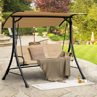 Tangkula 3 Person Porch Swing, Outdoor Swing with Removable Cushions