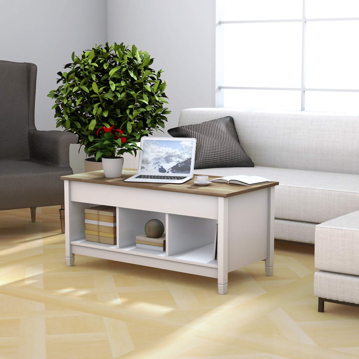 Wood Lift Top Coffee Table, Modern Coffee Table - Tangkula