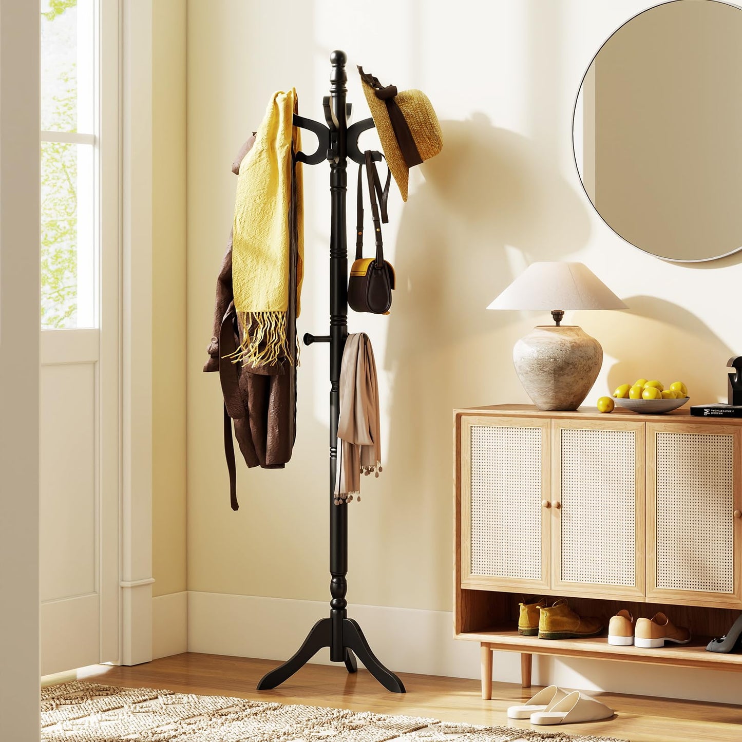Tangkula Coat Rack Freestanding 11 Hooks and 3 Height Options for Coats