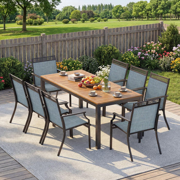 Tangkula 9 Pieces Patio Dining Set for 8 Quick-Drying Fabric Acacia Wood & Metal Frame