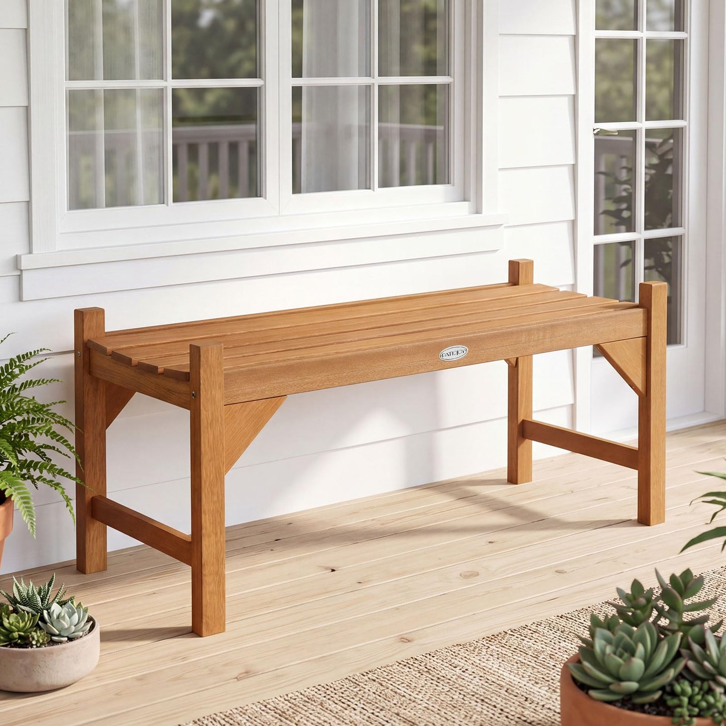 Tangkula 40” Outdoor Backless Bench with Slatted Contoured Seat