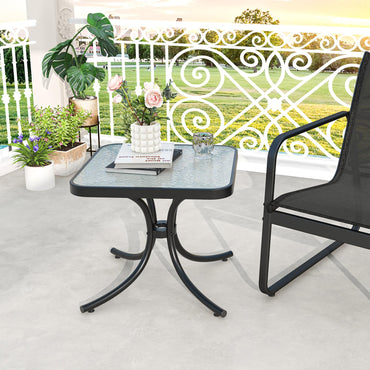Outdoor Bistro Table, 20 Inches Patio Side Table with Tempered Glass