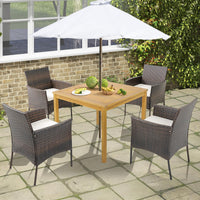 Tangkula 5 Pieces Patio Dining Set 4 Cushioned Wicker Armchairs