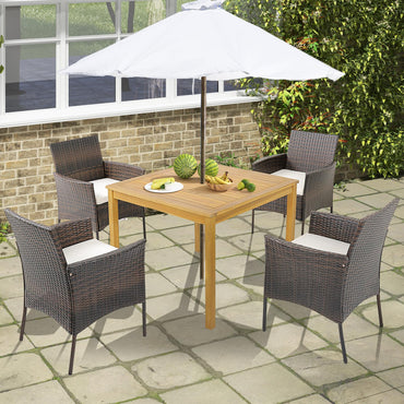 Tangkula 5 Pieces Patio Dining Set 4 Cushioned Wicker Armchairs