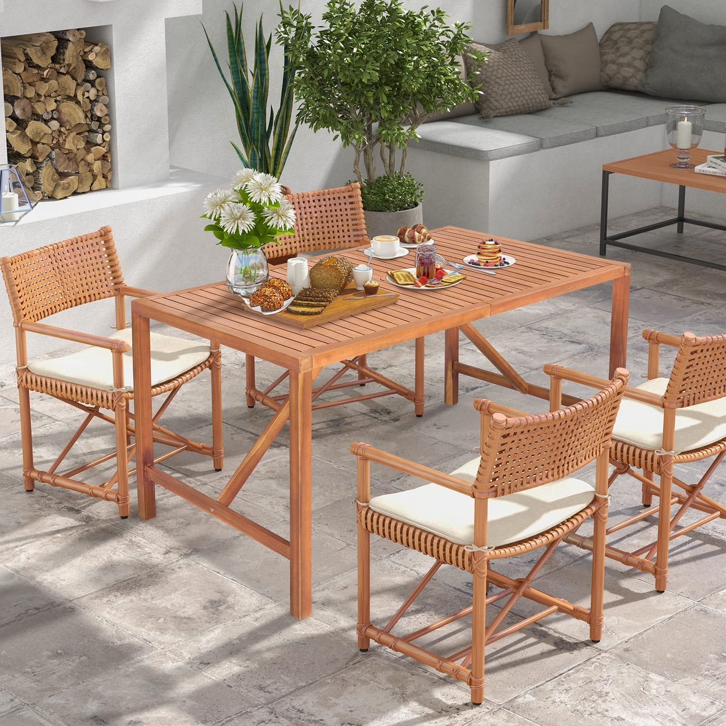 Tangkula 55" Acacia Wood Outdoor Dining Table for 4-6 Person