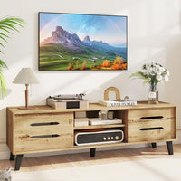 Tangkula Mid Century Modern TV Stand with Sliding Doors for 65” TVs