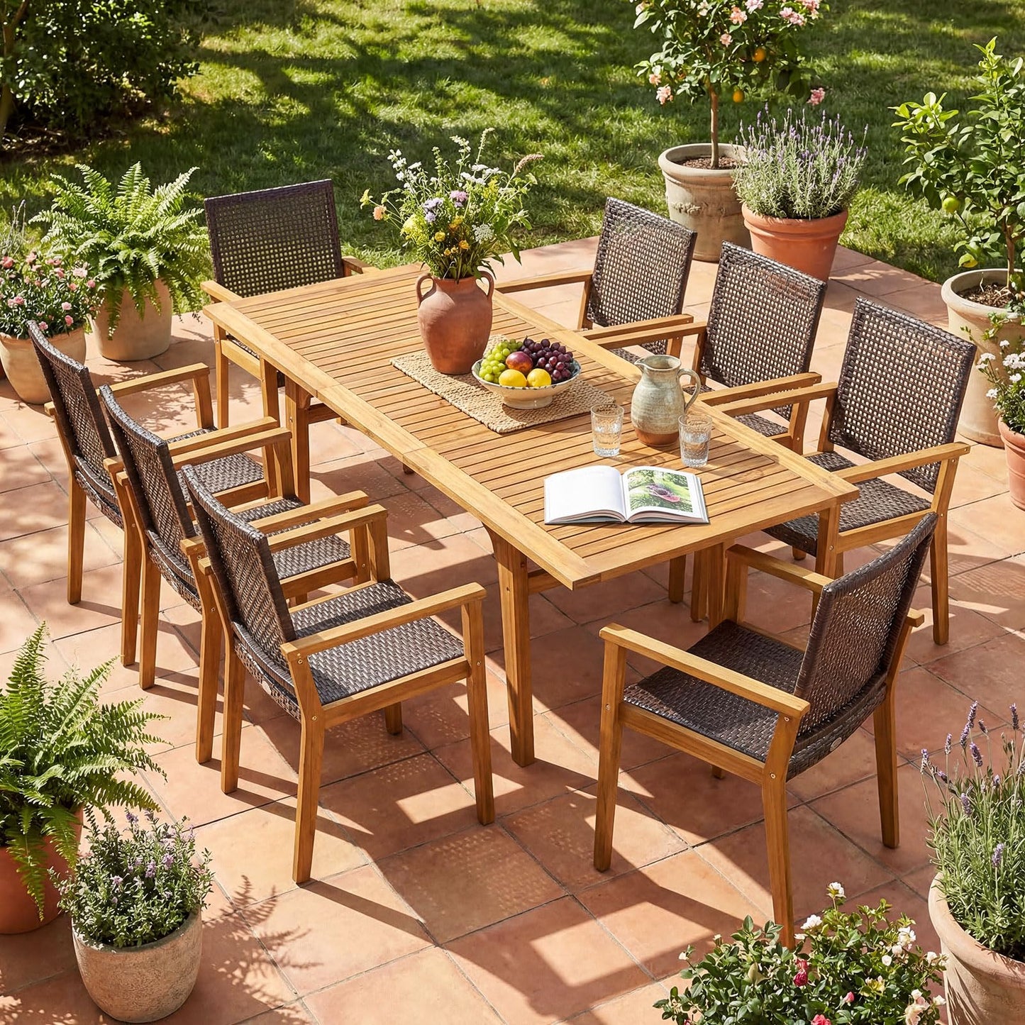 Tangkula 9 Pieces Patio Table and Chairs Set for 8 for Deck Backyard Poolside