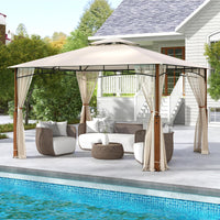 Tangkula 10x12 Ft Gazebo with Netting, 2-Tier Patio Gazebo with Heavy Duty Metal Frame
