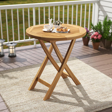Tangkula 27.5 Inch Patio Bistro Table with Slatted Tabletop