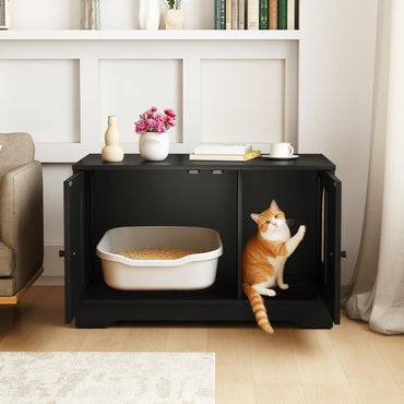 Tangkula Cat Litter Box Enclosure w/Winding Entry & Cat Hole for Living Room