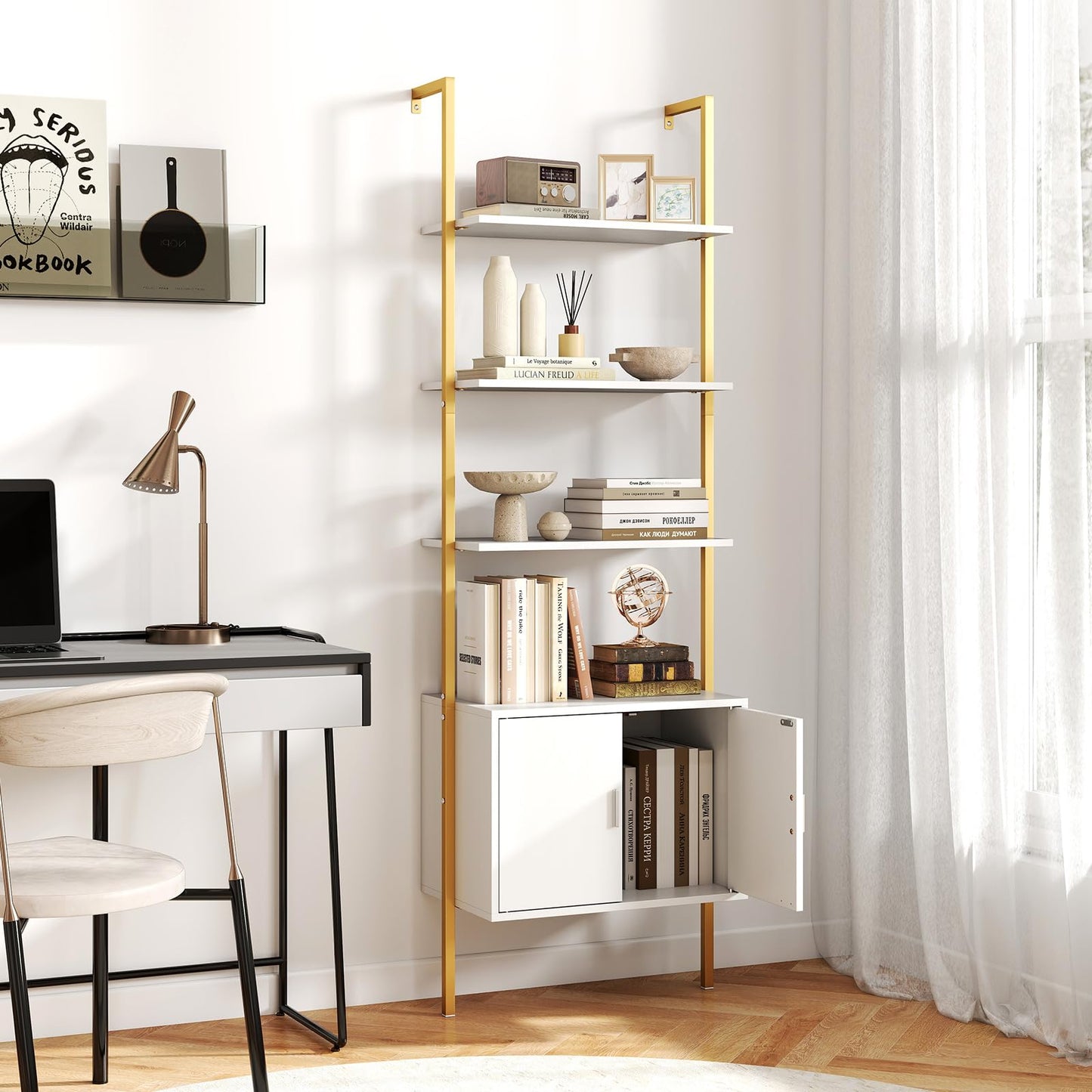 Tangkula 72.5” Tall Bookshelf 5 Tier Wall Mount Ladder Bookcase(1/2)
