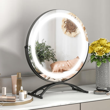 Tangkula Miroir de courtoisie de 16 po avec lumières, miroir de maquillage lumineux à LED à 3 couleurs à intensité variable avec écran tactile