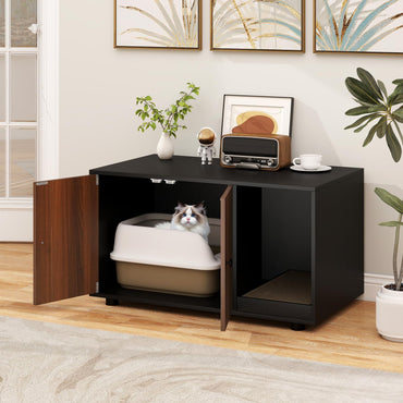 Tangkula Hidden Litter Box Furniture with Scratching Board & Double Doors