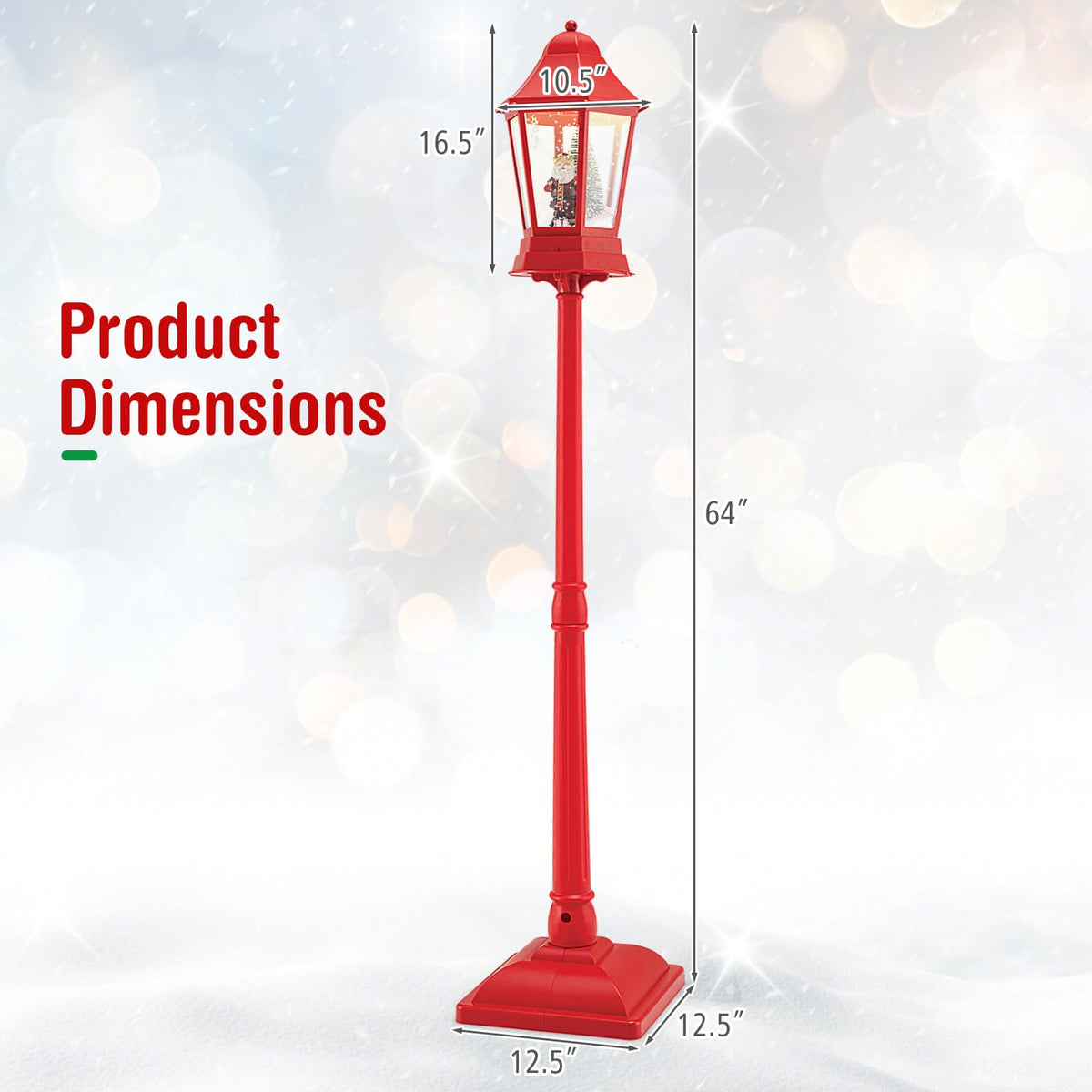 Tangkula 5.3 Ft 2-in-1 Musical Christmas Snow Globe Lamp Post Decorations