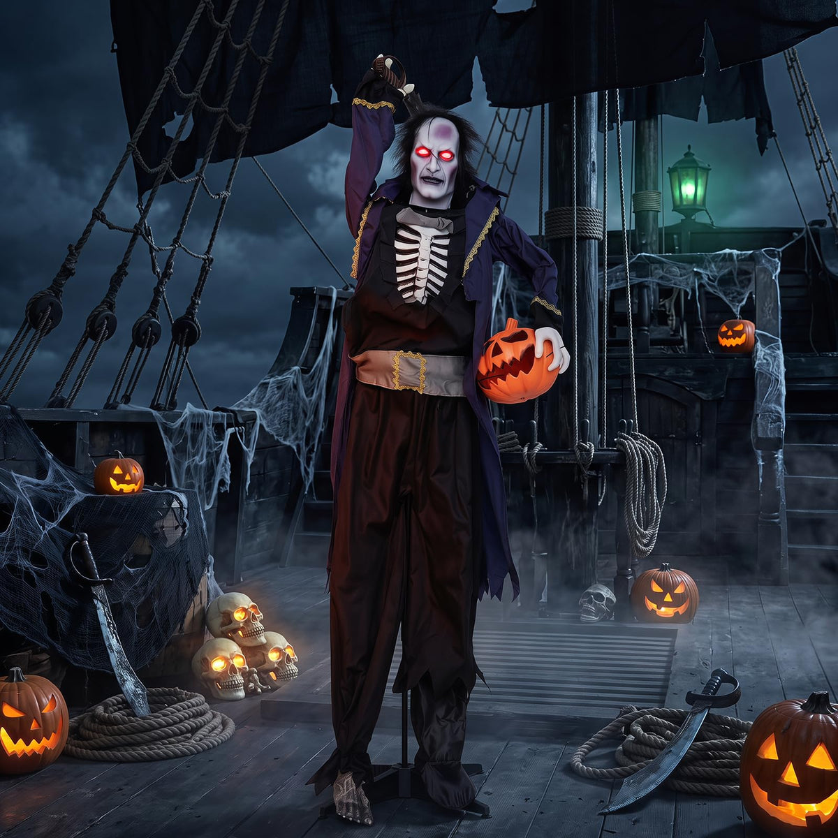 Tangkula 6 FT Animated Halloween Vampire Pirate Decoration with Pop-up Head