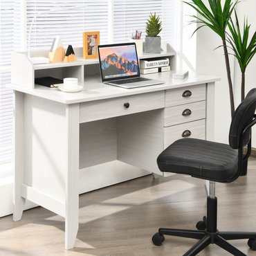 Tangkula 48" Computer Desk with 4 Storage Drawers & Hutch, Home Office Desk Vintage Desk