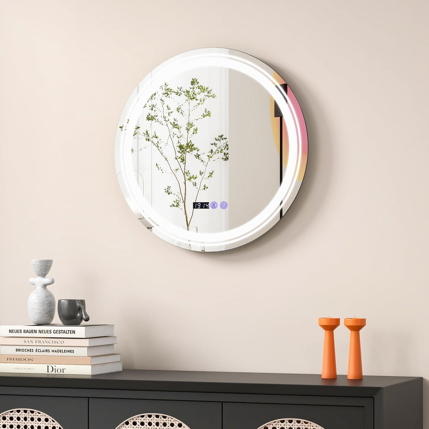 Miroir de salle de bain rond Tangkula avec LED