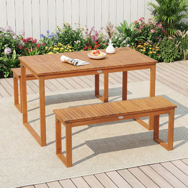 Tangkula 49" x 27.5" Acacia Wood Patio Dining Table for 4-6 Slatted Tabletop